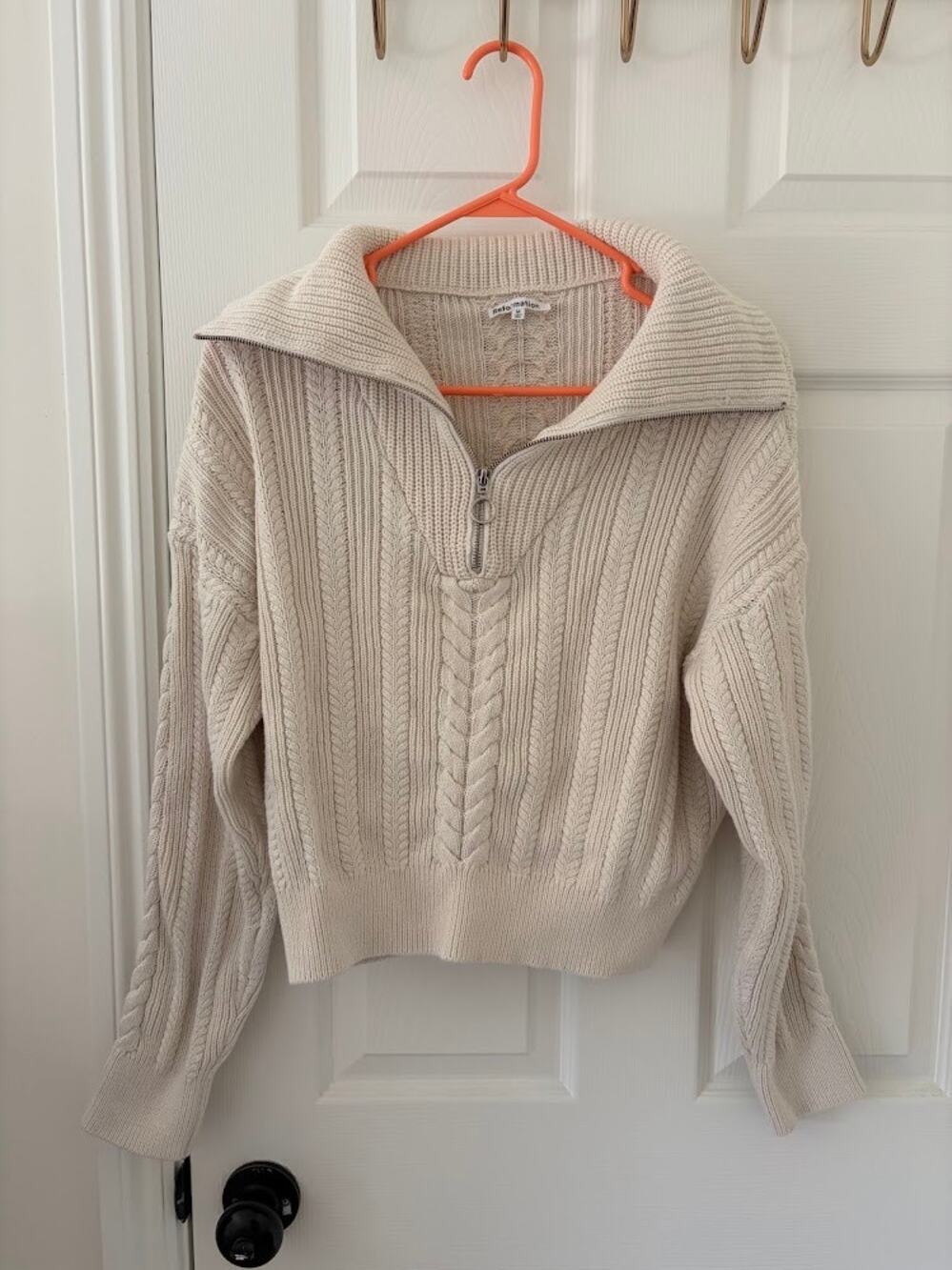 Reformation Lucca Cable Knit Half-Zip Sweater in Natural